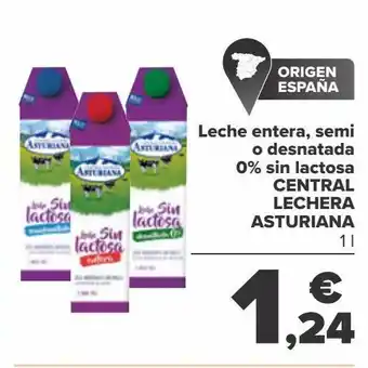 Carrefour Leche entera, semi o desnatada 0% sin lactosa central lechera asturiana oferta