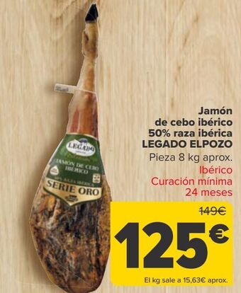 Carrefour Jamón de cebo ibérico 50% raza ibérica legado elpozo oferta