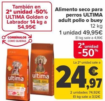 Carrefour Alimento seco para perros ultima adult pollo o buey oferta