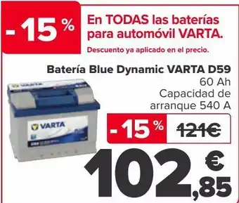 Carrefour Batería blue dynamic varta d59 oferta