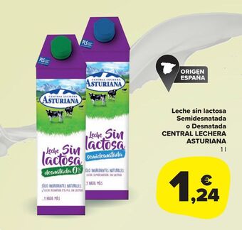 Carrefour Market Leche sin lactosa semidesnatada o desnatada central lechera asturiana oferta