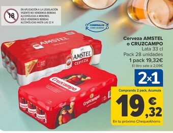 Carrefour Cerveza amstel o cruzcampo oferta