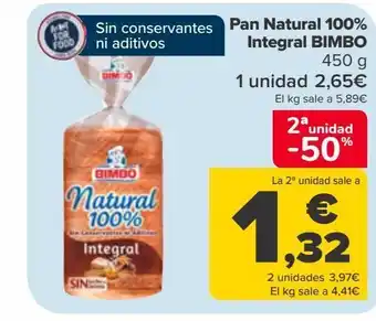 Carrefour Pan natural 100% integral bimbo oferta