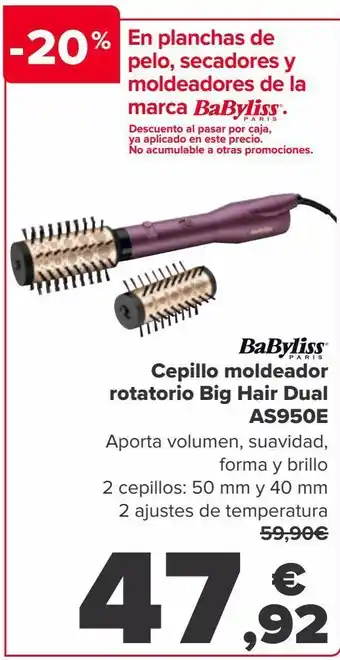 Carrefour Babyliss cepillo moldeador rotatorio big hair dual as950e oferta