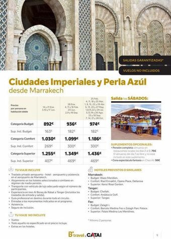 B The travel Brand Vuelos no incluidos ciudades imperiales y perla azúl desde marrakech precios por persona en habitación doble categoría b oferta