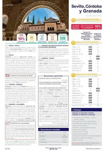 Viajes Tejedor La alhambra super promo 10% descuento salidas en tren dia 1. origen - sevilla salida a la hora indicada, desde la term oferta