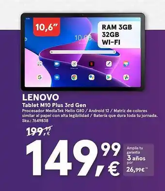 Worten Lenovo tablet m10 plus 3rd gen oferta