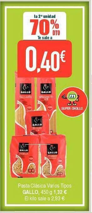 Masymas La 2a unidad 70% dto pasta clasica varios tipos gallo oferta
