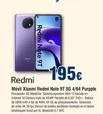 FROIZ Redmi móvil xiaomi redmi note 9t 5g 4-64 purpple oferta