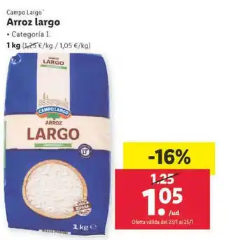 Lidl Campo largo arroz largo categoría i oferta