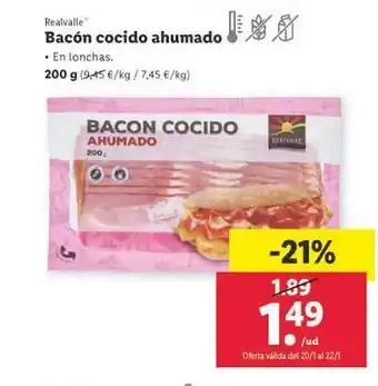 Lidl Realvalle bacón cocido ahumado en lonchas oferta