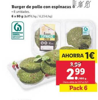 Lidl Burger de pollo con espinacas oferta