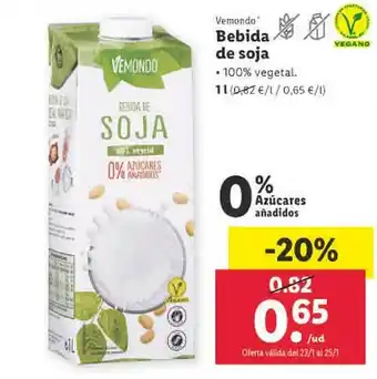 Lidl Vemondo bebida de soja 100% vegetal oferta