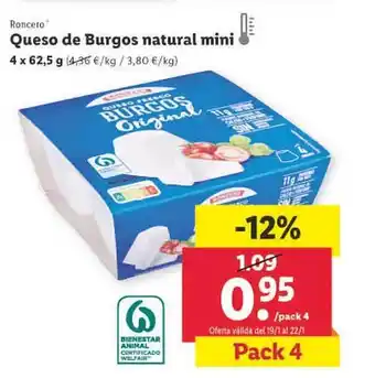 Lidl Roncero queso de burgos natural mini oferta