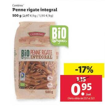 Lidl Combino penne rigate integral oferta