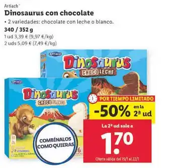 Lidl Artiach dinosaurus con chocolate oferta