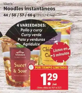 Lidl Vitasía noodles instantáneos oferta