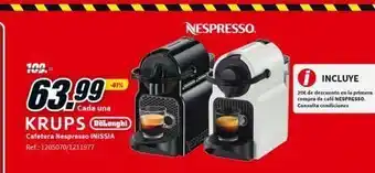MediaMarkt 100 103. 63.99 cada una krups dalanghi cafetera nespresso inissia ref.: 1205070/1211977 -47% nespresso. incluye 20€ d oferta