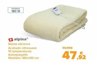 Carrefour Alpina manta eléctrica acabado ultrasuave 10 temperaturas autoapagado medidas: 180x130 cm oferta