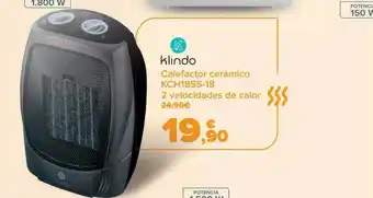 Carrefour Klindo calefactor cerámico kch18ss-18 2 velocidades de calor oferta