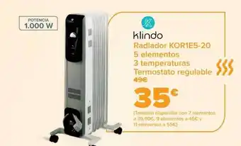 Carrefour Klindo radiador kor1e5-20 5 elementos 3 temperaturas termostato regulable oferta