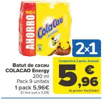 Carrefour Batut de cacau colacao energy pack 9 oferta