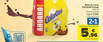 Carrefour Batut de cacau colacola energy pack 9 oferta