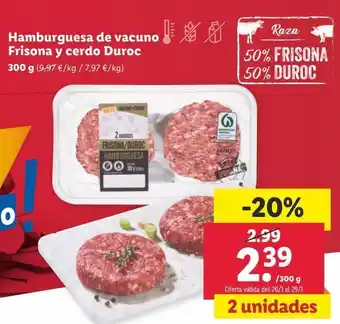 Lidl Hamburguesas de vacuno frisona y cerdo duroc oferta