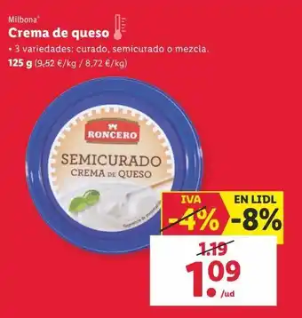 Lidl Crema de queso milbona oferta