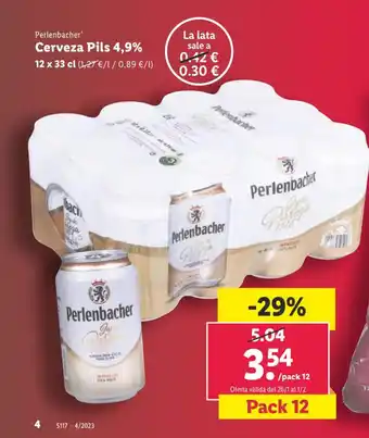 Lidl Perlenbacher Cerveza Pils 4.9% 12 x 33 cl. oferta