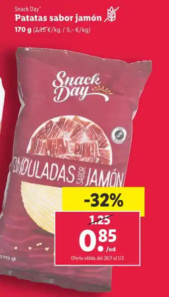 Lidl Snack Day Patatas Sabor Jamón 170g. oferta