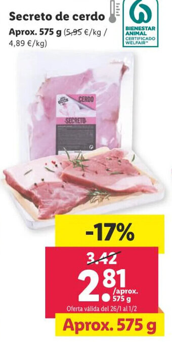Lidl Secreto de cerdo oferta