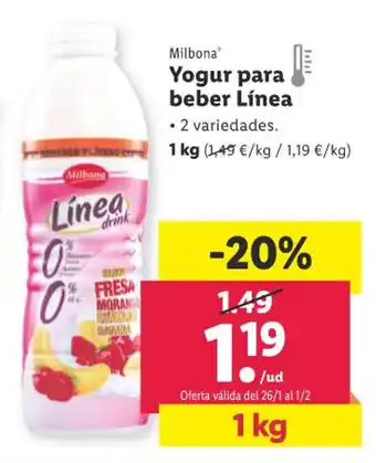 Lidl Milbona Yogur Para Beber Línea 1 kg. oferta