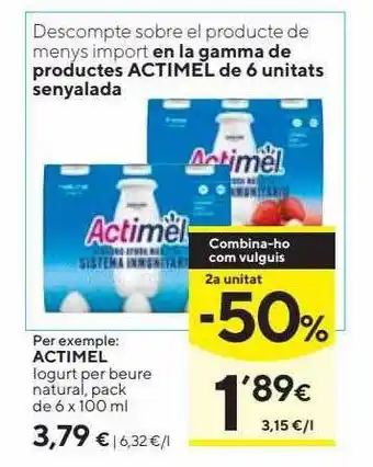 Caprabo Actimel iogurte per beure natural pack de 6 oferta