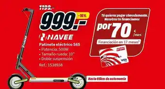 MediaMarkt Navee patinete eléctrico s65 oferta