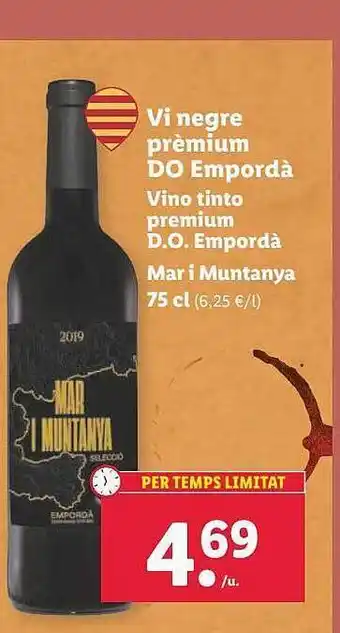 Lidl Vi negre prèmium do empordà vino tinto premium d.o. empordà mar i muntanya oferta