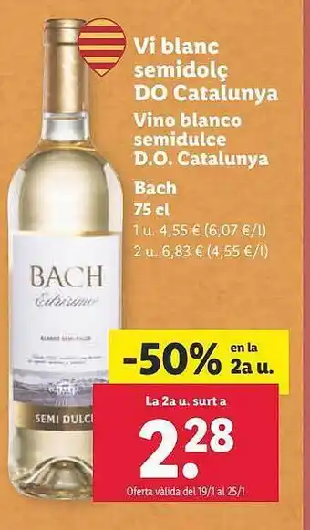 Lidl Vi blanc semidolç do catalunya vino blanco semidulce d.o. catalunya bach oferta