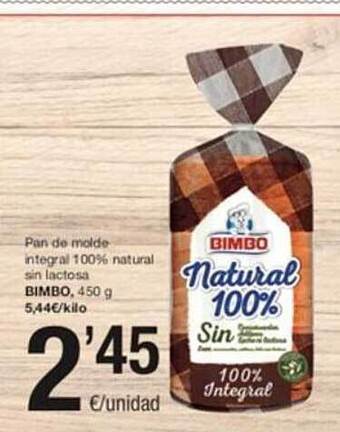 SPAR Pan de molde integral 100% natural sin lactosa bimbo oferta