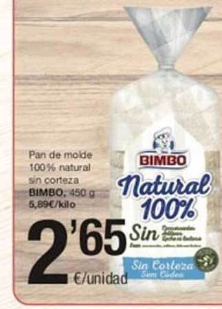 SPAR Pan de molde 100% natural sin corteza bimbo oferta