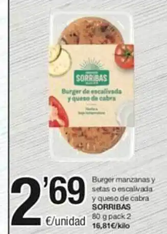 SPAR Burger manzanas y setas o escalivada y queso de cabra sorribas oferta