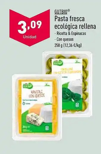 ALDI Gutbio pasta fresca ecológica rellena oferta