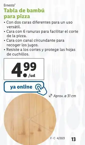 Lidl Tabla de bambú para pizza ernesto oferta