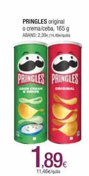 Condis Pringles original o crema ceba oferta