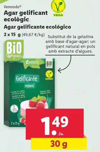 Lidl Vemondo Agar Gelificant Ecològic 2 x 15 g. oferta