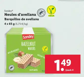 Lidl Sondey Neules D' Avellana 4 x 65 g. oferta