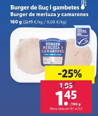 Lidl Burger De Lluç I Gambetes Burger De Merluza Y Camarones 160 g. oferta