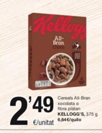 SPAR Fragadis Cereals All-Bran Xocolata o Fibra Plàtan Kellogg's oferta