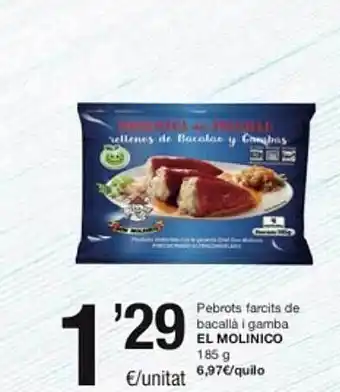 Pebrots farcits de bacallá i gamba el molinico