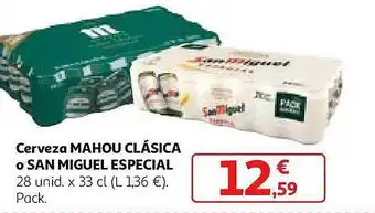 Alcampo Cerveza mahou clásica o san miguel especial 28 oferta