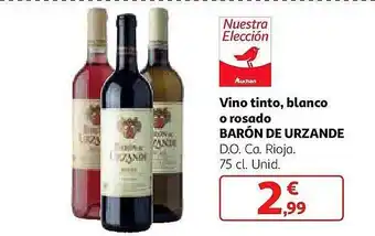 Alcampo Vino tinto, blanco o rosado barón de urzando d.o. ca. rioja. oferta